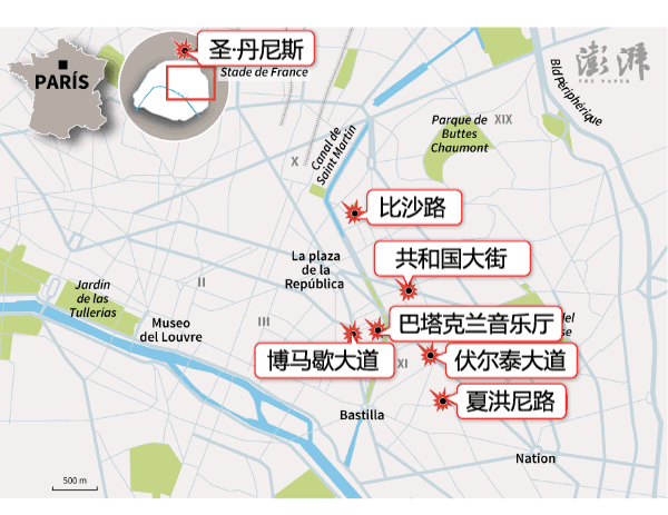 巴黎恐怖袭击发生的地点