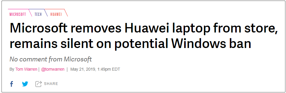 英特尔切断华为电脑CPU供货