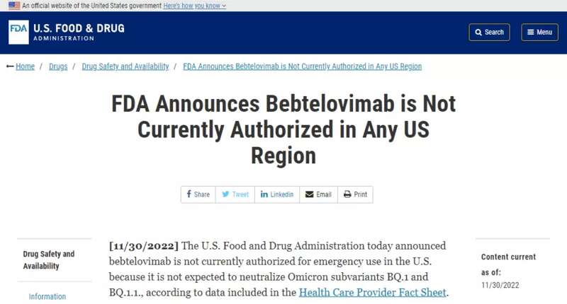 由于礼来的新冠中和抗体 bebtelovimab 对目前美国主流突变株的 BQ.1 和 BQ.1.1 已失去了中和作用，该抗体不 ...
