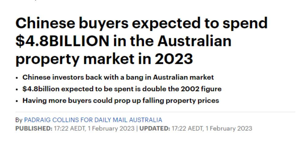 2023年，中国买家可能会在澳洲房产市场中投入48亿澳元