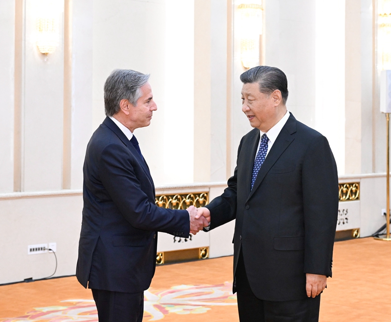 国家主席习近平在北京人民大会堂会见美国国务卿布林肯