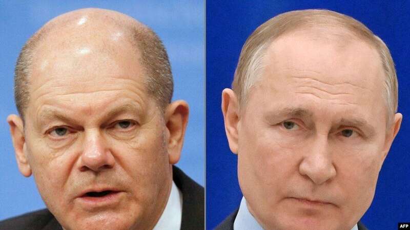 (左)德国总理朔尔茨(Olaf Scholz)；(右)俄罗斯总统普京(Vladimir Putin)